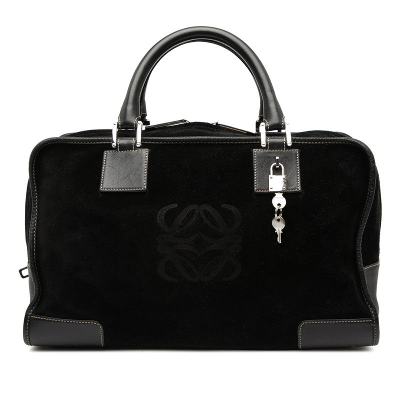 ロエベ アナグラム アマソナ36 ハンドバッグ ブラック スウェード レザー レディース LOEWE 【中古】