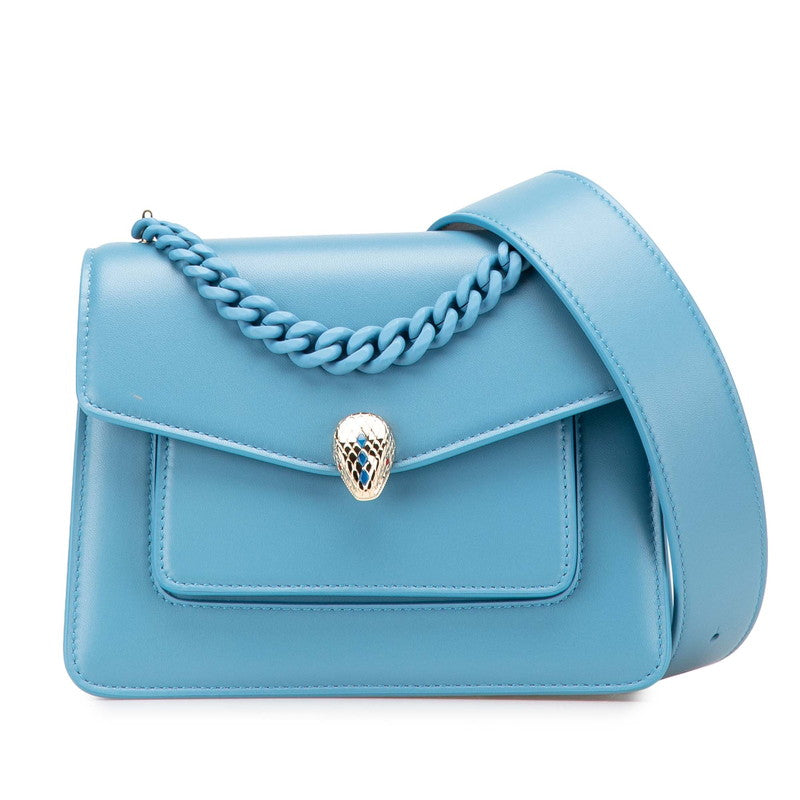 ブルガリ セルペンティ チェーン ハンドバッグ ショルダーバッグ 2WAY ブルー レザー レディース BVLGARI 【中古】