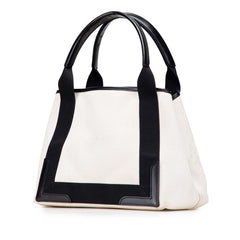 バレンシアガ ネイビーカバス S ハンドバッグ 339933 アイボリー ブラック キャンバス レザー レディース BALENCIAGA 【中古】