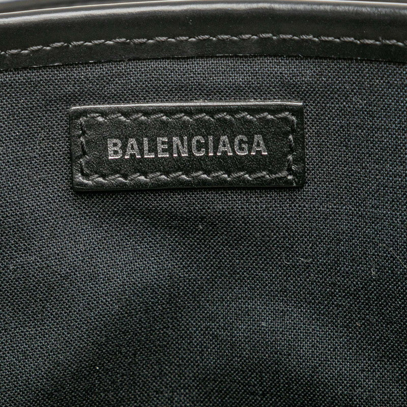 バレンシアガ ネイビーカバス S ハンドバッグ 339933 アイボリー ブラック キャンバス レザー レディース BALENCIAGA 【中古】