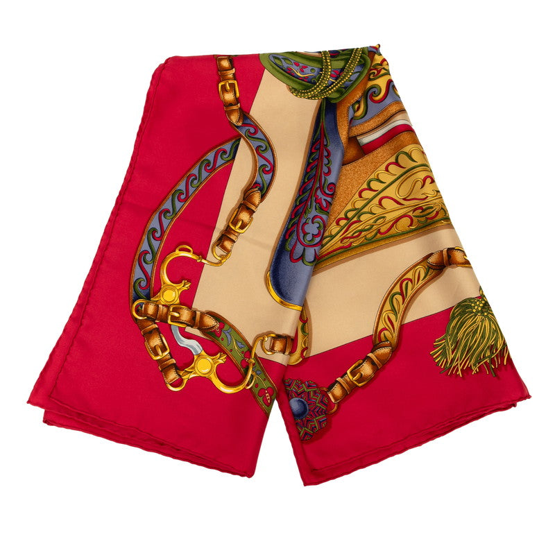 エルメス カレ90 FESTIVAL 祭典 スカーフ レッド ブラウン マルチカラー シルク レディース HERMES 【中古】