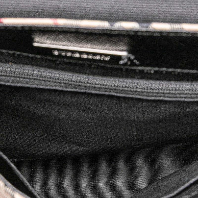 バーバリー ノバチェック ショルダーバッグ ベージュ ブラック キャンバス レザー レディース BURBERRY 【中古】