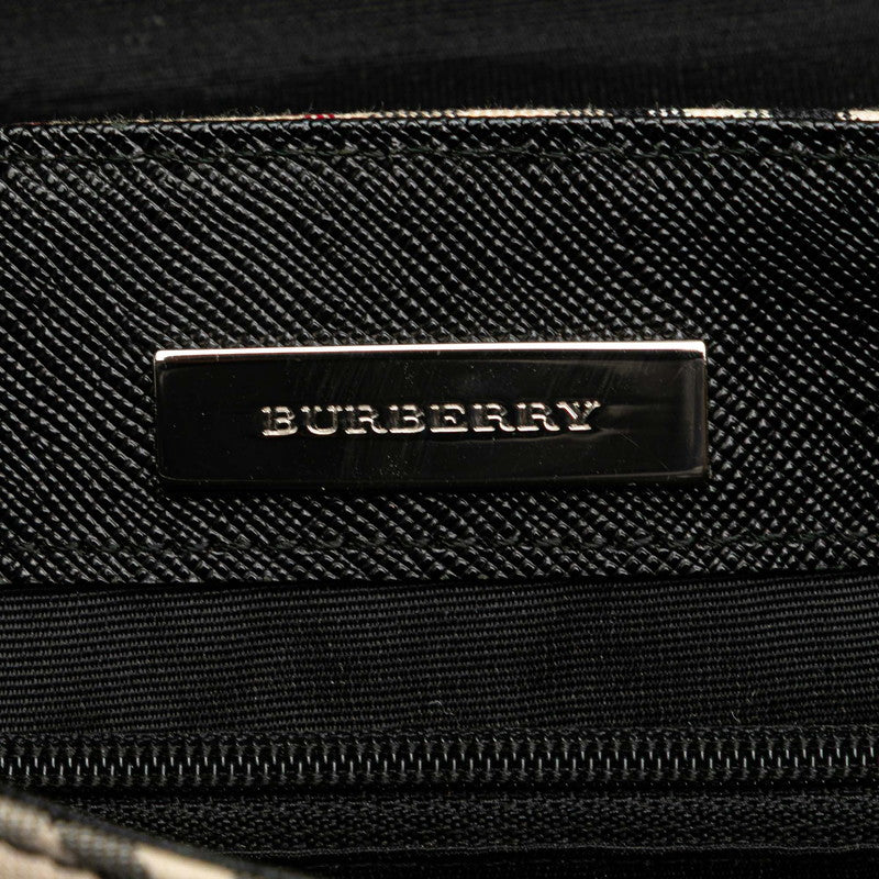 バーバリー ノバチェック ショルダーバッグ ベージュ ブラック キャンバス レザー レディース BURBERRY 【中古】