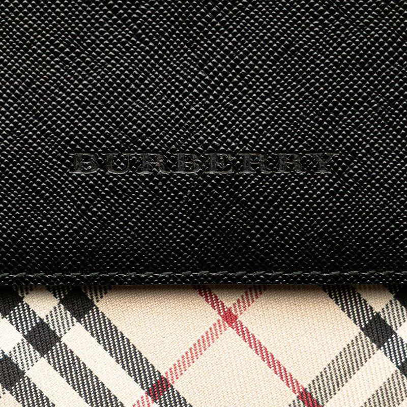 バーバリー ノバチェック ショルダーバッグ ベージュ ブラック キャンバス レザー レディース BURBERRY 【中古】