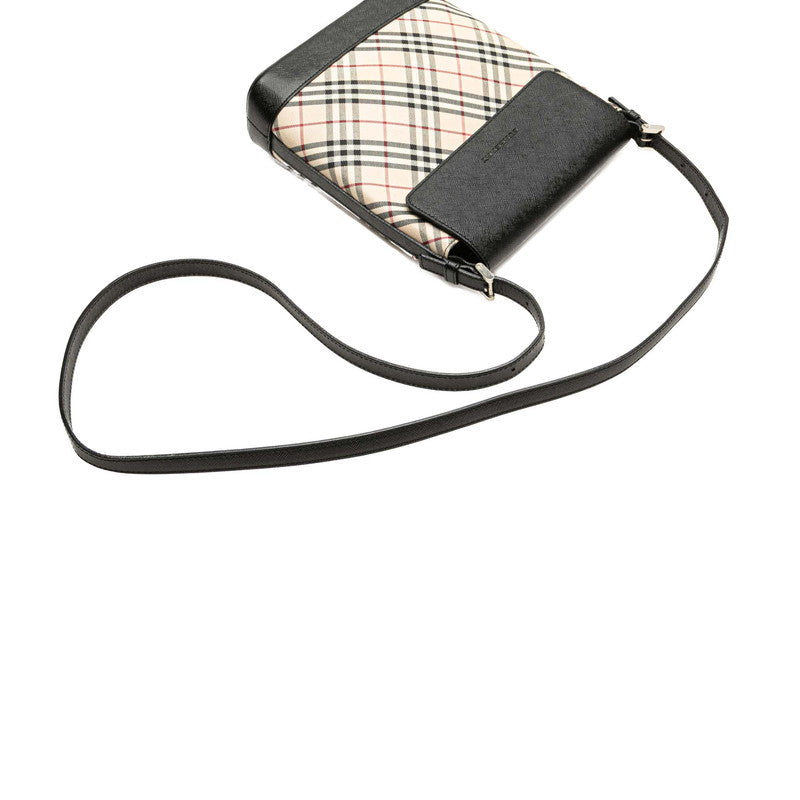 バーバリー ノバチェック ショルダーバッグ ベージュ ブラック キャンバス レザー レディース BURBERRY 【中古】