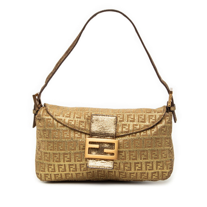 フェンディ ズッキーノ マンマバケット ハンドバッグ ショルダーバッグ 8BR003 ゴールド キャンバス レザー レディース FENDI 【中古】