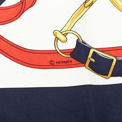 エルメス カレ90 黄金の拍 Eperon d’or スカーフ ネイビー ホワイト シルク レディース HERMES 【中古】