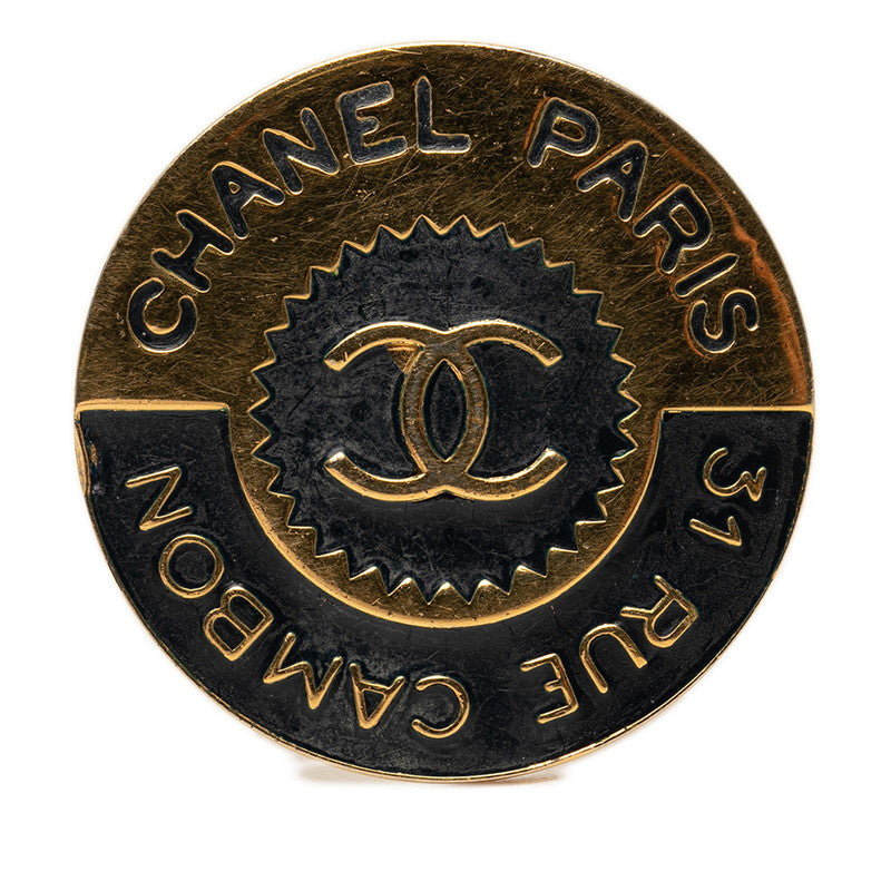 シャネル ココマーク 31 RUE CAMBON ル カンボン ラウンド ロゴ ブローチ ゴールド ブラック メッキ レディース CHANEL 【中古】