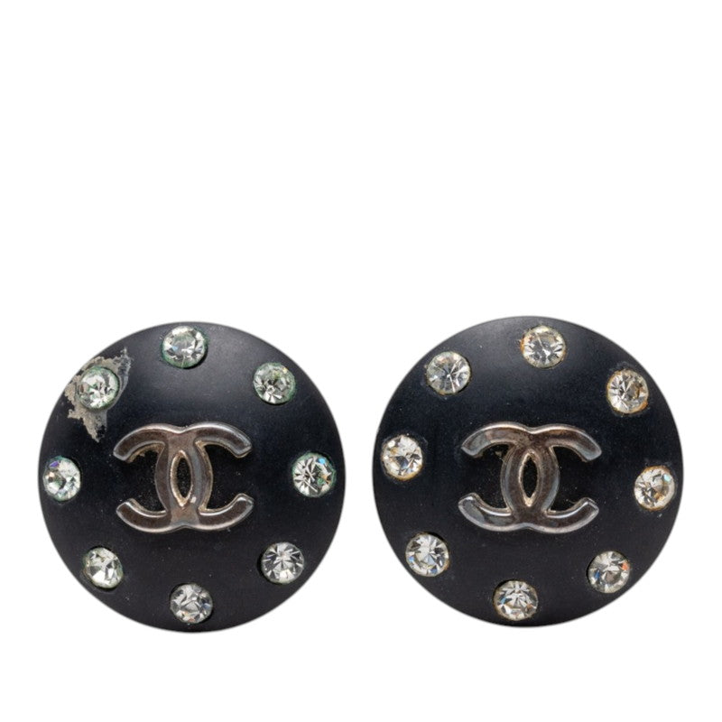 シャネル ココマーク ラウンド イヤリング 96A ブラック メッキ ラインストーン レディース CHANEL 【中古】