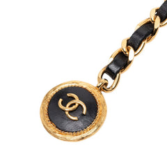 シャネル ヴィンテージ ココマーク チェーン ベルト ゴールド ブラック メッキ レザー レディース CHANEL 【中古】