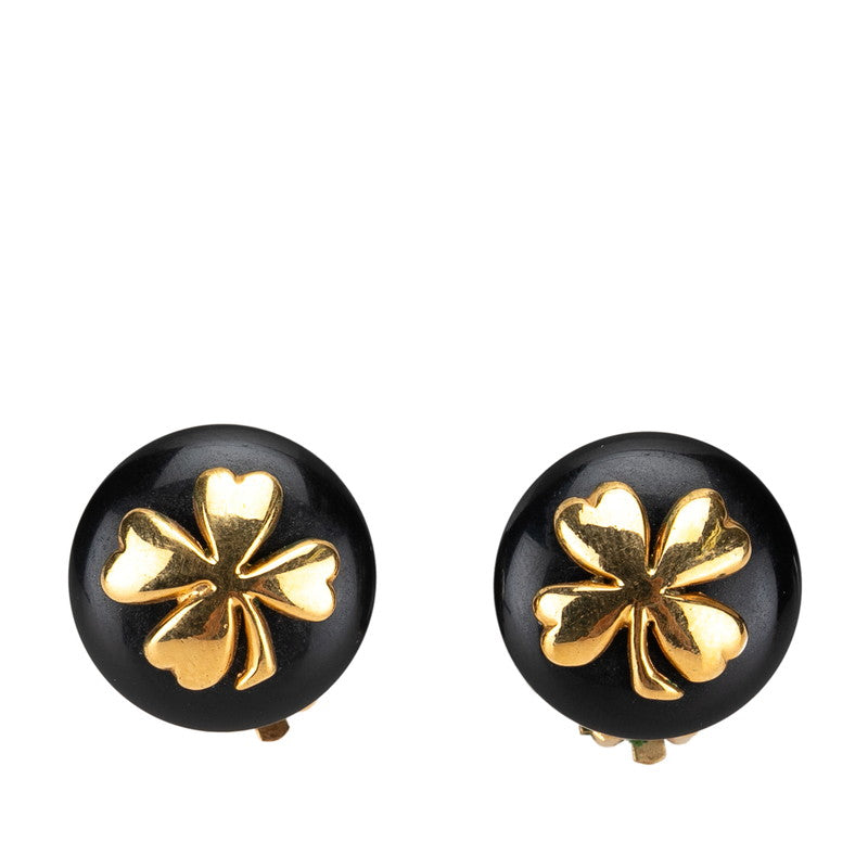 シャネル ヴィンテージ ラウンド 四つ葉 クローバー モチーフ イヤリング ゴールド ブラック メッキ レディース CHANEL 【中古】