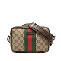 グッチ GGスプリーム シェリーライン 斜め掛け ショルダーバッグ 162910 ベージュ ブラウン PVC レザー レディース GUCCI 中古