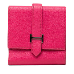 エルメス ベアン レクトベルソ 三つ折り財布 □O 2011 ローズショッキング ピンク シェーブル レディース HERMES 【中古】