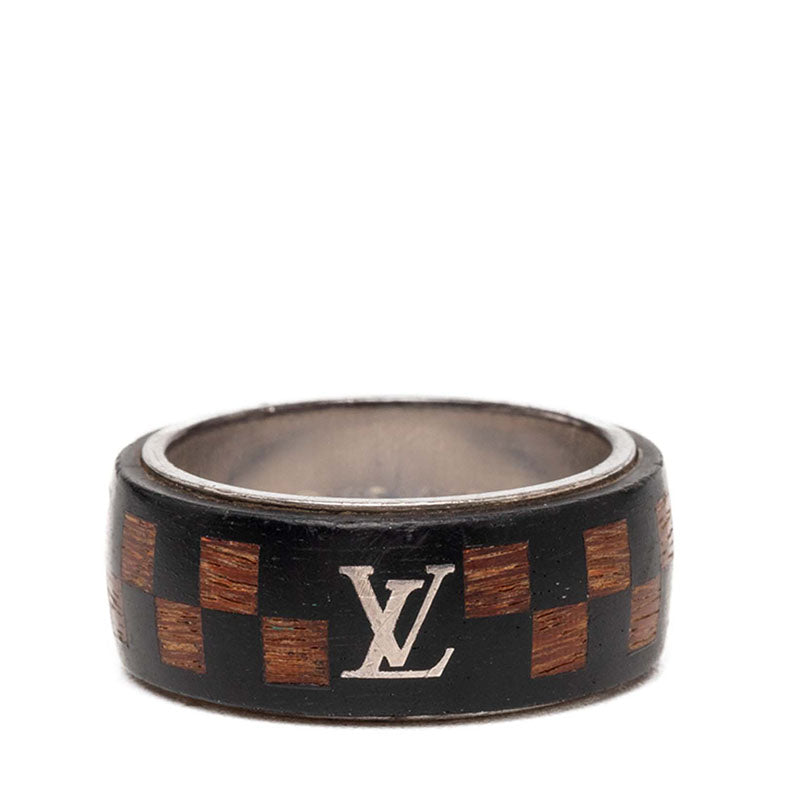 ルイ ヴィトン ダミエ ウッドリング 指輪 #62 M99167 ブラウン シルバー ウッド メタル メンズ LOUIS VUITTON 【中古】