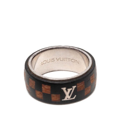 ルイ ヴィトン ダミエ ウッドリング 指輪 #62 M99167 ブラウン シルバー ウッド メタル メンズ LOUIS VUITTON 【中古】