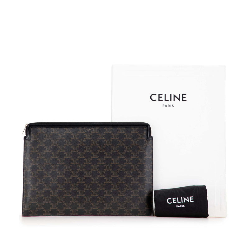 セリーヌ トリオンフ クラッチバッグ セカンドバッグ ブラック ブラウン PVC レザー レディース CELINE 【中古】