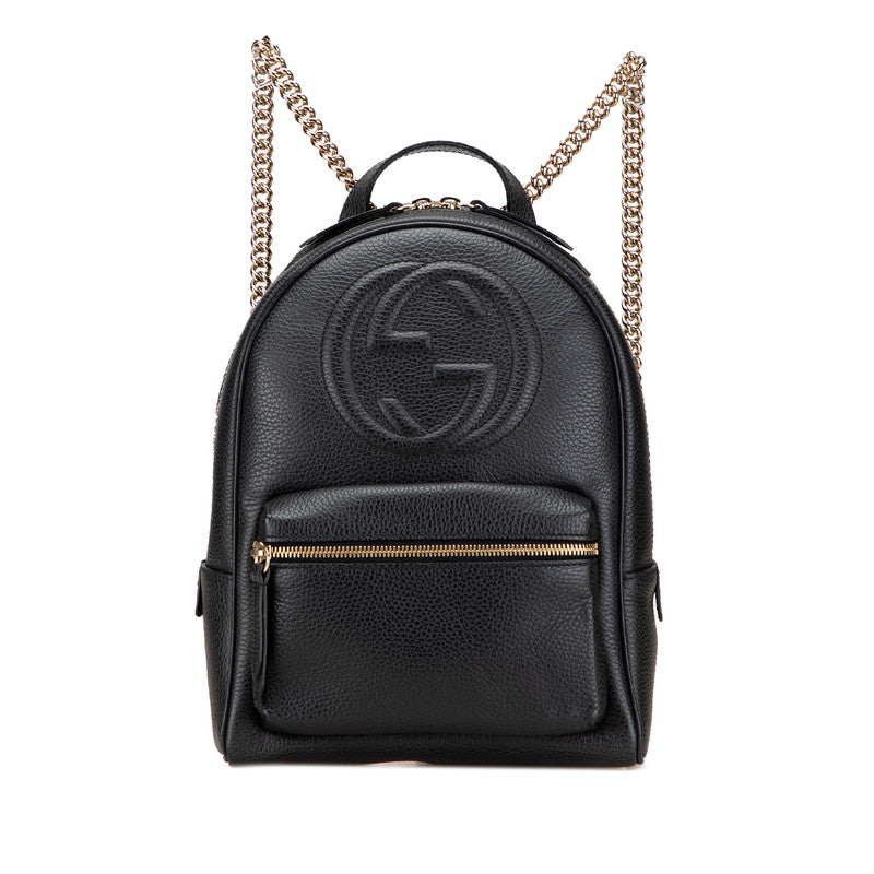グッチ ソーホー インターロッキングG チェーン リュック バックパック 431570 ブラック レザー レディース GUCCI 【中古】