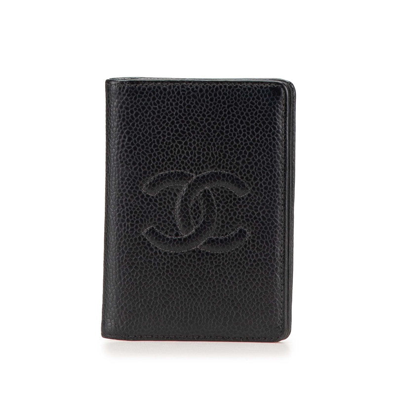 シャネル ココマーク カードケース パスケース ブラック キャビアスキン レディース CHANEL 【中古】