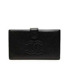 シャネル ココマーク 二つ折り 長財布 A13498 ブラック キャビアスキン レディース CHANEL 中古