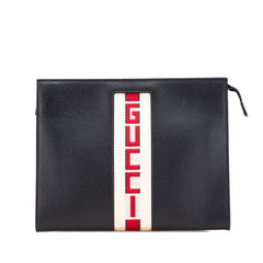 グッチ ウェブ ストライプ クラッチバッグ セカンドバッグ 475316 ブラック レザー メンズ GUCCI 【中古】
