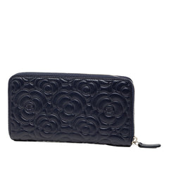 シャネル カメリア ココマーク 長財布 ラウンドファスナー ネイビー レザー レディース CHANEL 【中古】