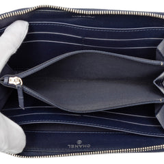 シャネル カメリア ココマーク 長財布 ラウンドファスナー ネイビー レザー レディース CHANEL 【中古】