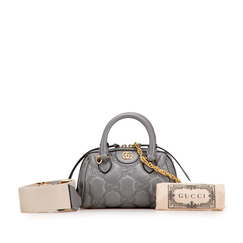 グッチ GGマトラッセ キルティング ミニボストンバッグ ショルダーバッグ 2WAY 702251 グレー レザー レディース GUCCI 【中古】