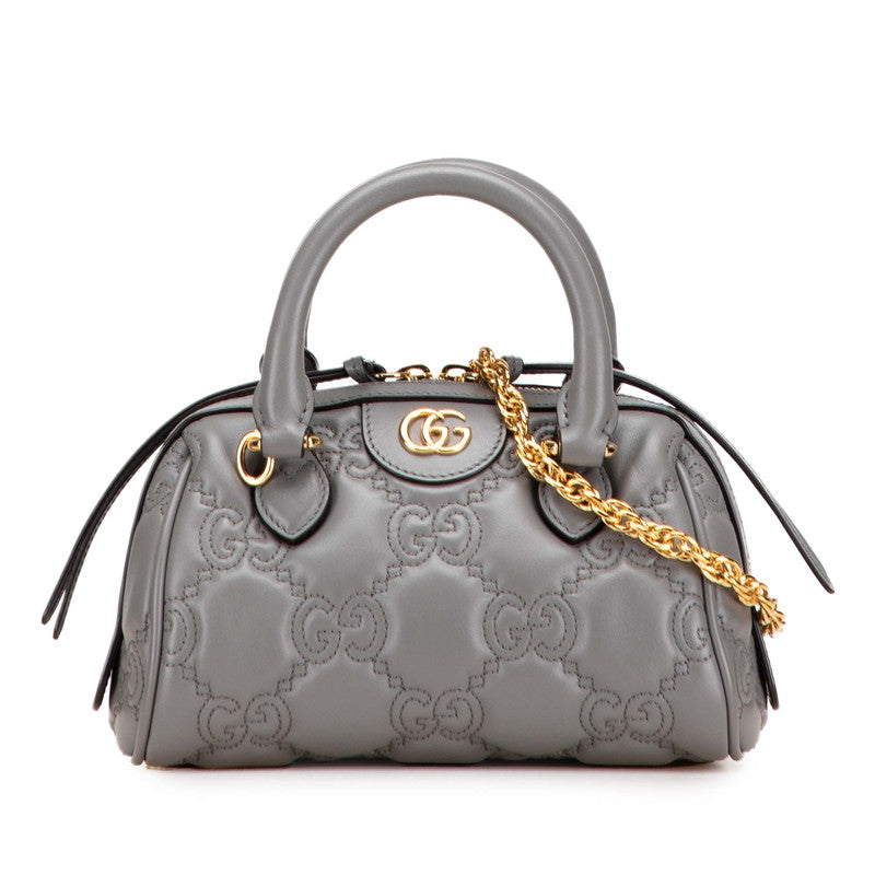 グッチ GGマトラッセ キルティング ミニボストンバッグ ショルダーバッグ 2WAY 702251 グレー レザー レディース GUCCI 【中古】
