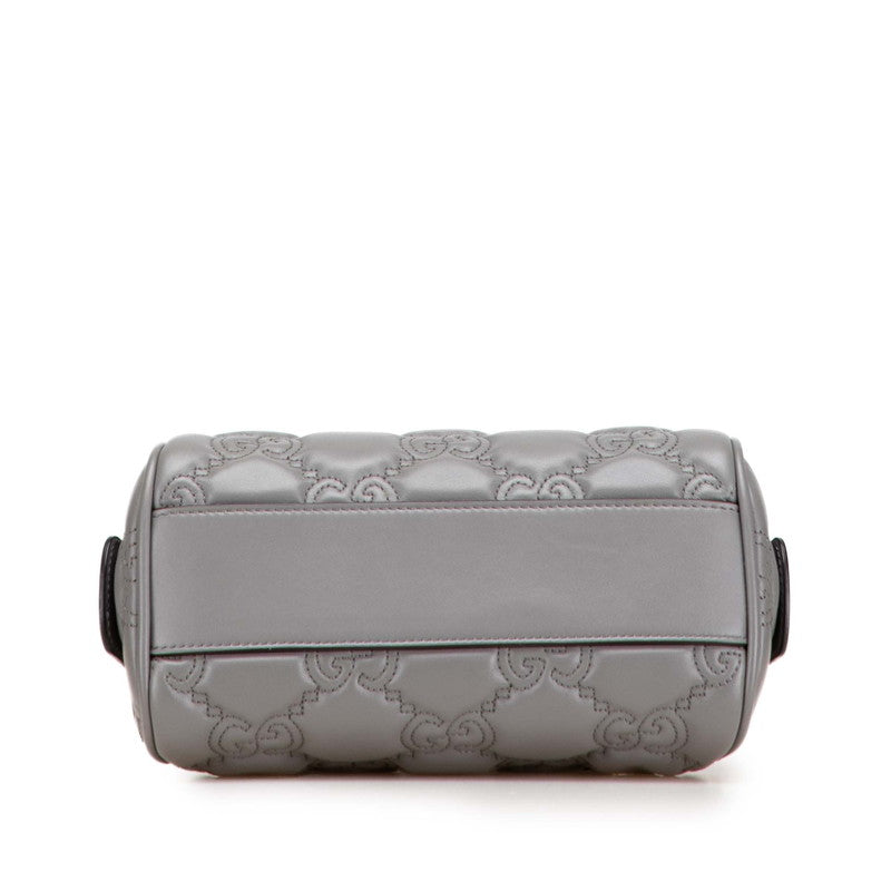 グッチ GGマトラッセ キルティング ミニボストンバッグ ショルダーバッグ 2WAY 702251 グレー レザー レディース GUCCI 【中古】