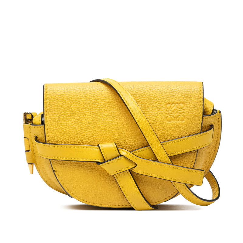 ロエベ ゲート ミニ 斜め掛け ショルダーバッグ イエロー レザー レディース LOEWE 【中古】