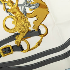 エルメス カレ90 BRIDES de GALA 式典用馬勒 スカーフ ライトブルー ホワイト シルク レディース HERMES 【中古】
