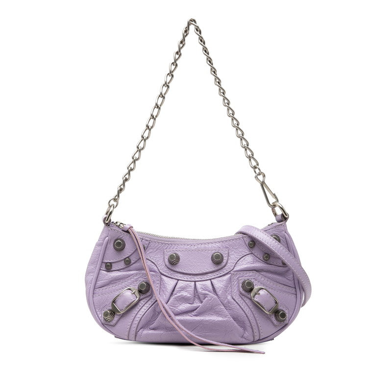 バレンシアガ ルカゴール ミニ チェーン ハンドバッグ ショルダーバッグ 2WAY 695814 パープル レザー レディース BALENCIAGA 【中古】