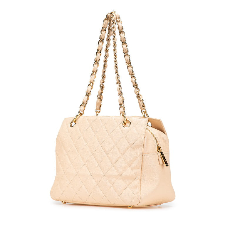 シャネル マトラッセ ココマーク チェーン ハンドバッグ ワンショルダーバッグ ベージュ キャビアスキン レディース CHANEL 【中古】