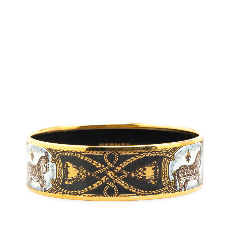 エルメス エマイユGM 馬 ホース バングル ブラック ゴールド メッキ レディース HERMES 【中古】