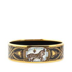 エルメス エマイユGM 馬 ホース バングル ブラック ゴールド メッキ レディース HERMES 【中古】