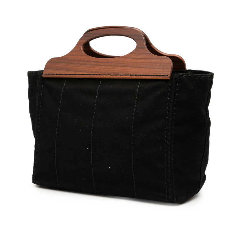 プラダ カナパ ハンドバッグ ショルダーバッグ 2WAY 1BG350 ブラック ブラウン コットン ウッド レディース PRADA 【中古】