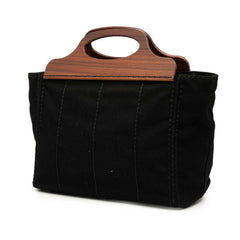 プラダ カナパ ハンドバッグ ショルダーバッグ 2WAY 1BG350 ブラック ブラウン コットン ウッド レディース PRADA 【中古】