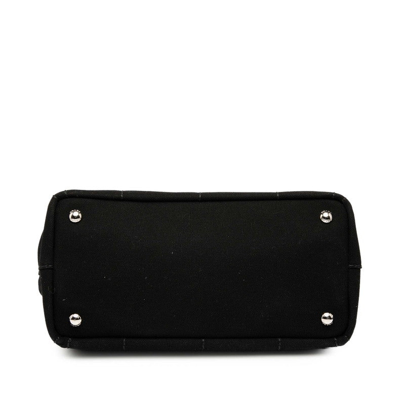 プラダ カナパ ハンドバッグ ショルダーバッグ 2WAY 1BG350 ブラック ブラウン コットン ウッド レディース PRADA 【中古】