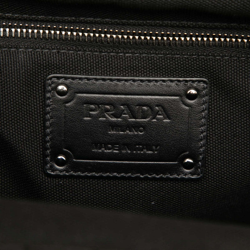 プラダ カナパ ハンドバッグ ショルダーバッグ 2WAY 1BG350 ブラック ブラウン コットン ウッド レディース PRADA 【中古】