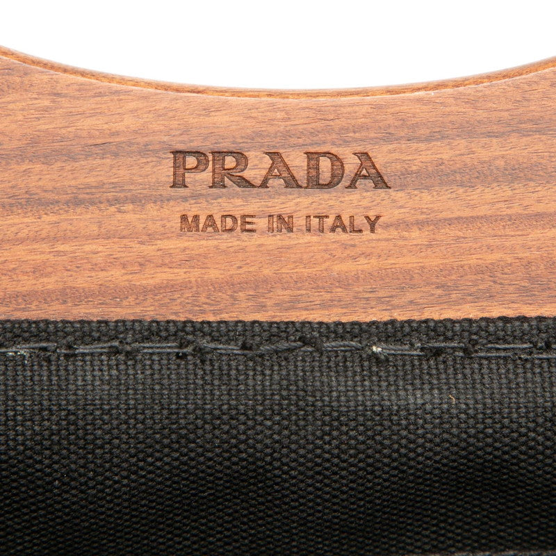 プラダ カナパ ハンドバッグ ショルダーバッグ 2WAY 1BG350 ブラック ブラウン コットン ウッド レディース PRADA 【中古】