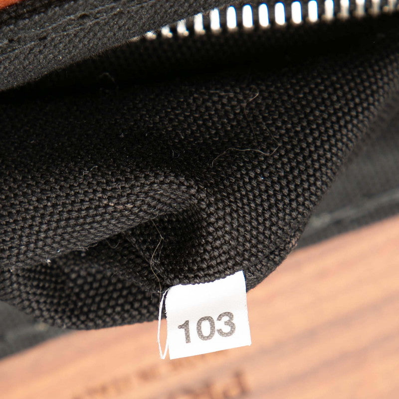 プラダ カナパ ハンドバッグ ショルダーバッグ 2WAY 1BG350 ブラック ブラウン コットン ウッド レディース PRADA 【中古】
