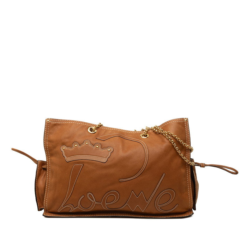 ロエベ ロゴ ショッパー チェーン トートバッグ ショルダーバッグ ブラウン レザー レディース LOEWE 中古