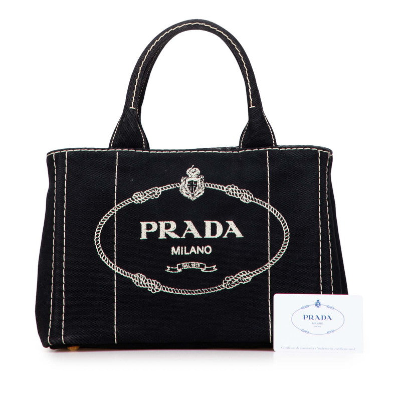プラダ 三角ロゴプレート カナパ ミニ ハンドバッグ 1BG439 ブラック キャンバス レディース PRADA 【中古】