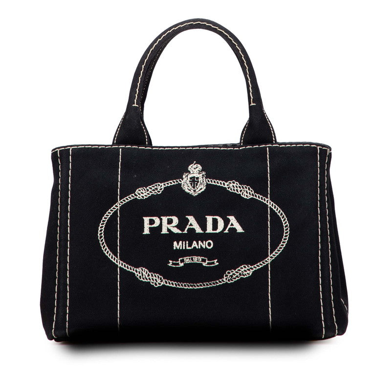 プラダ 三角ロゴプレート カナパ ミニ ハンドバッグ 1BG439 ブラック キャンバス レディース PRADA 【中古】