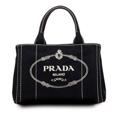 プラダ 三角ロゴプレート カナパ ミニ ハンドバッグ 1BG439 ブラック キャンバス レディース PRADA 【中古】