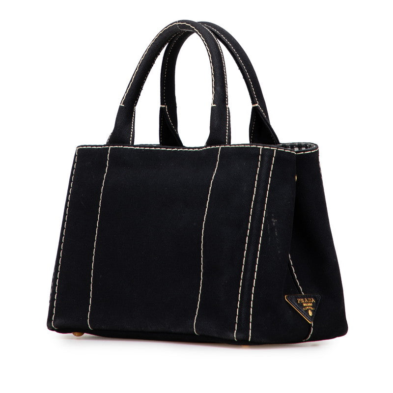 プラダ 三角ロゴプレート カナパ ミニ ハンドバッグ 1BG439 ブラック キャンバス レディース PRADA 【中古】