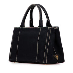 プラダ 三角ロゴプレート カナパ ミニ ハンドバッグ 1BG439 ブラック キャンバス レディース PRADA 【中古】