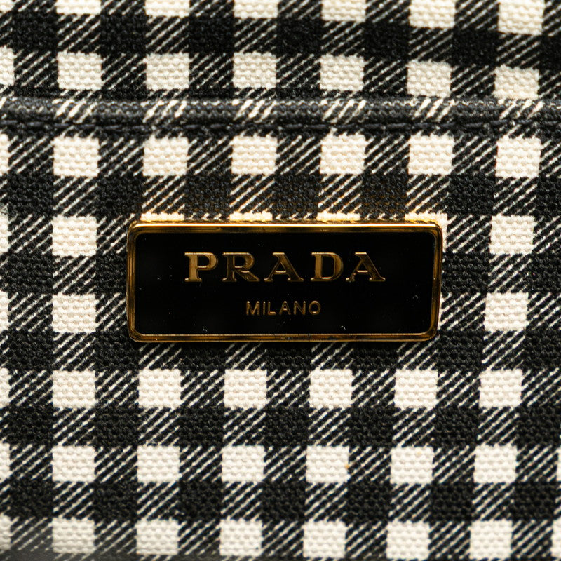 プラダ 三角ロゴプレート カナパ ミニ ハンドバッグ 1BG439 ブラック キャンバス レディース PRADA 【中古】