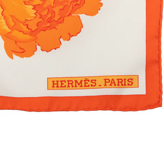 エルメス カレ90 Les Pivoines 芍薬 スカーフ オレンジ シルク レディース HERMES 中古