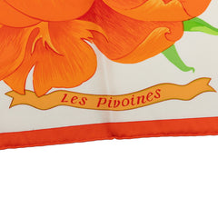 エルメス カレ90 Les Pivoines 芍薬 スカーフ オレンジ シルク レディース HERMES 中古